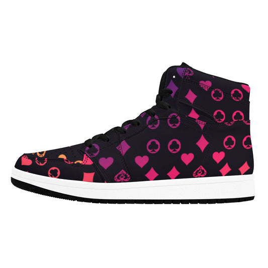 Black High Top Sneakers Colorful Shapes Pattern High Top Sneakers Men's High Top Sneakers