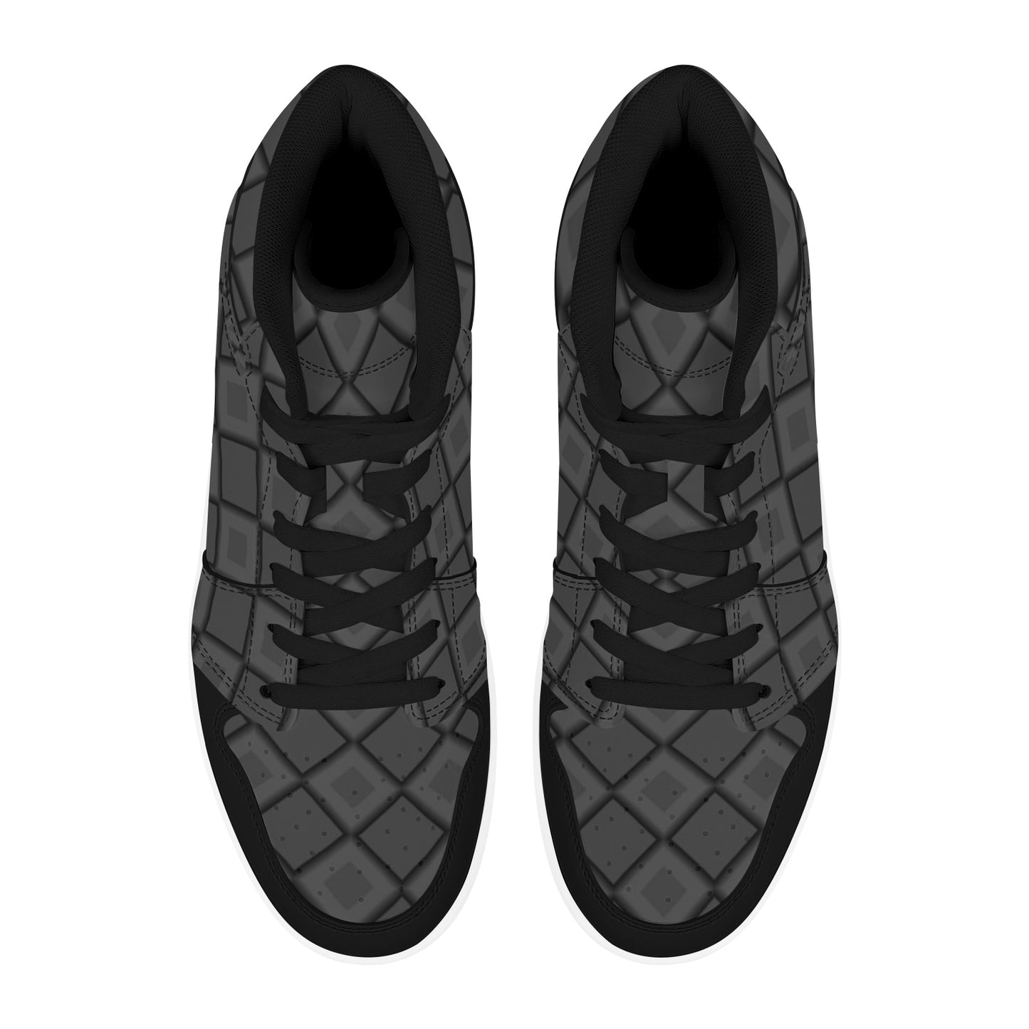 Black High Top Sneakers Squares Pattern High Top Sneakers Men's High Top Sneakers