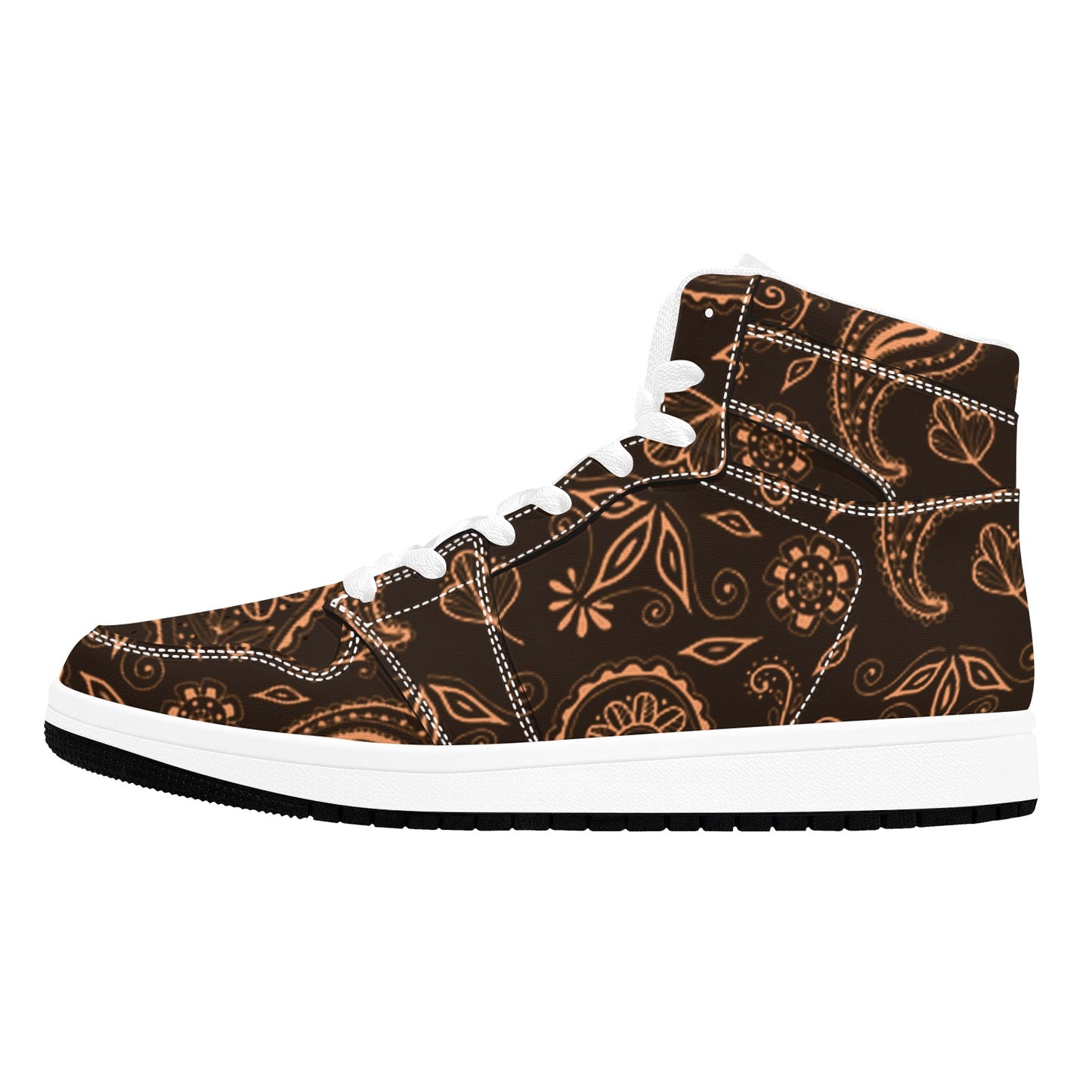 Brown High Top Sneakers Brown Paisley Design High Top Sneakers Men's High Top Sneakers