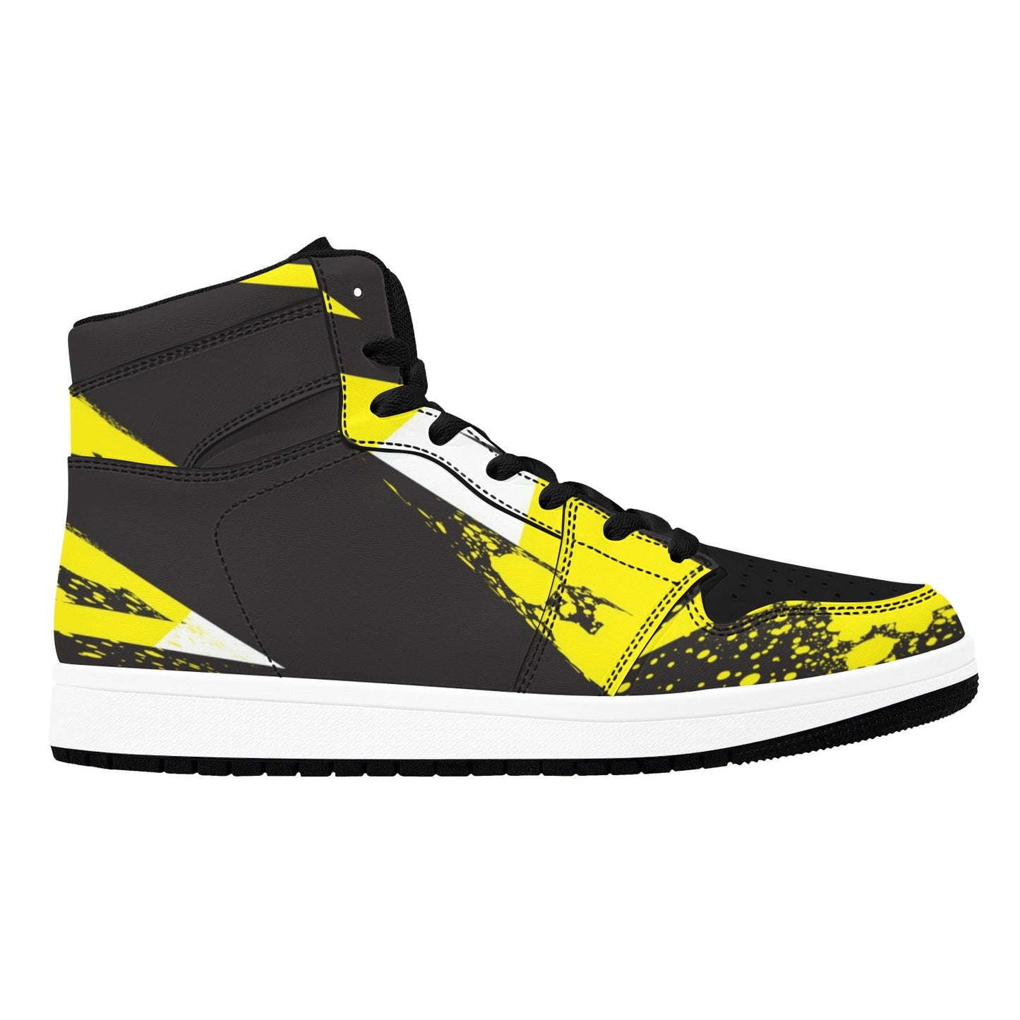 Black High Top Sneakers Yellow and White Stripes Hign Top Sneakers Men's High Top Sneakers