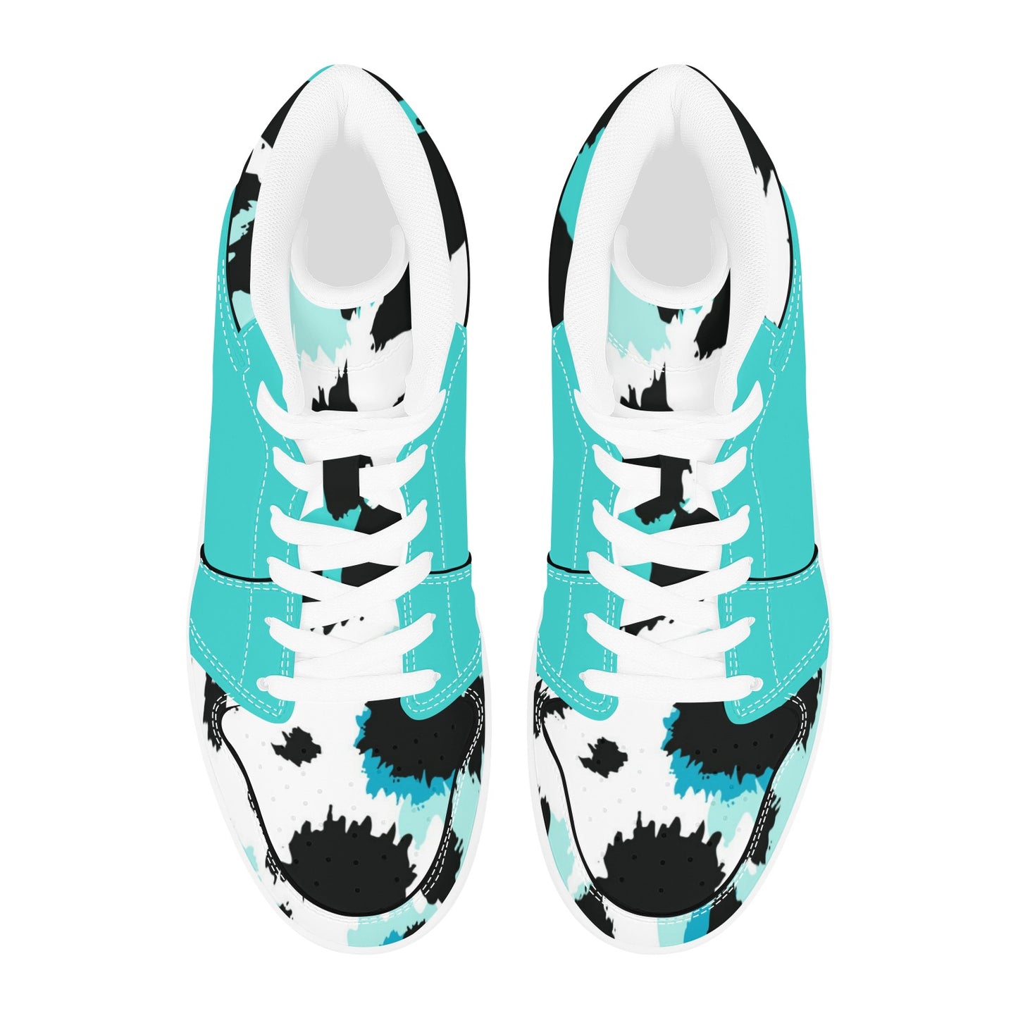 Turquoise High Top Sneakers Cow Pattern High Top Sneakers Men's High Top Sneakers