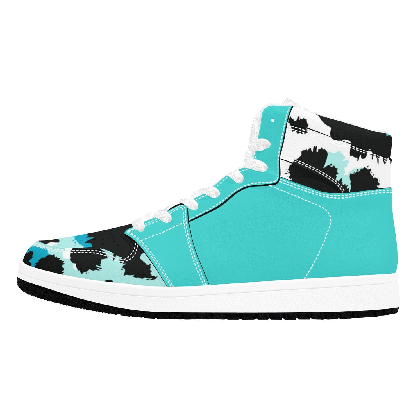 Turquoise High Top Sneakers Cow Pattern High Top Sneakers Men's High Top Sneakers