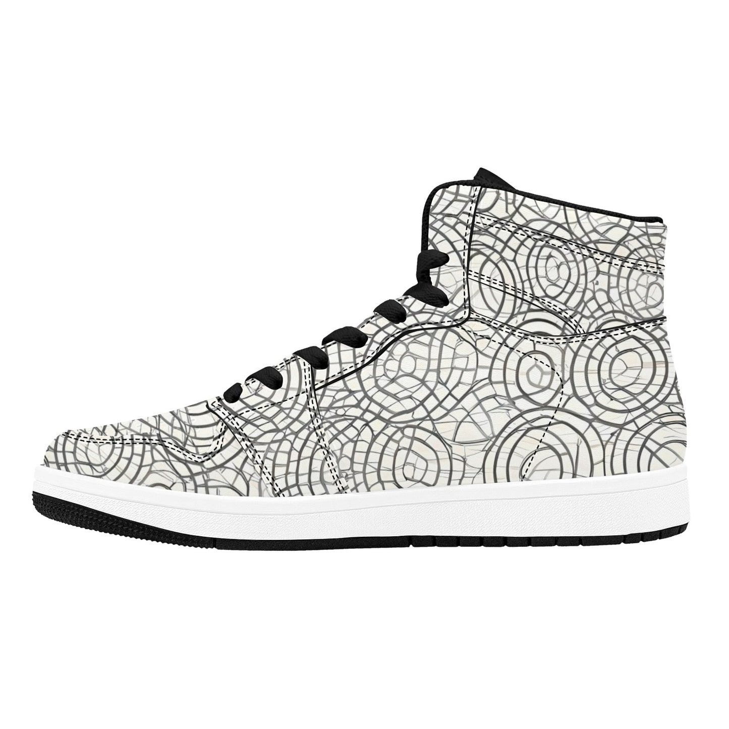 White High Top Sneakers Abstract Circles High Top Sneakers Men's High Top Sneakers