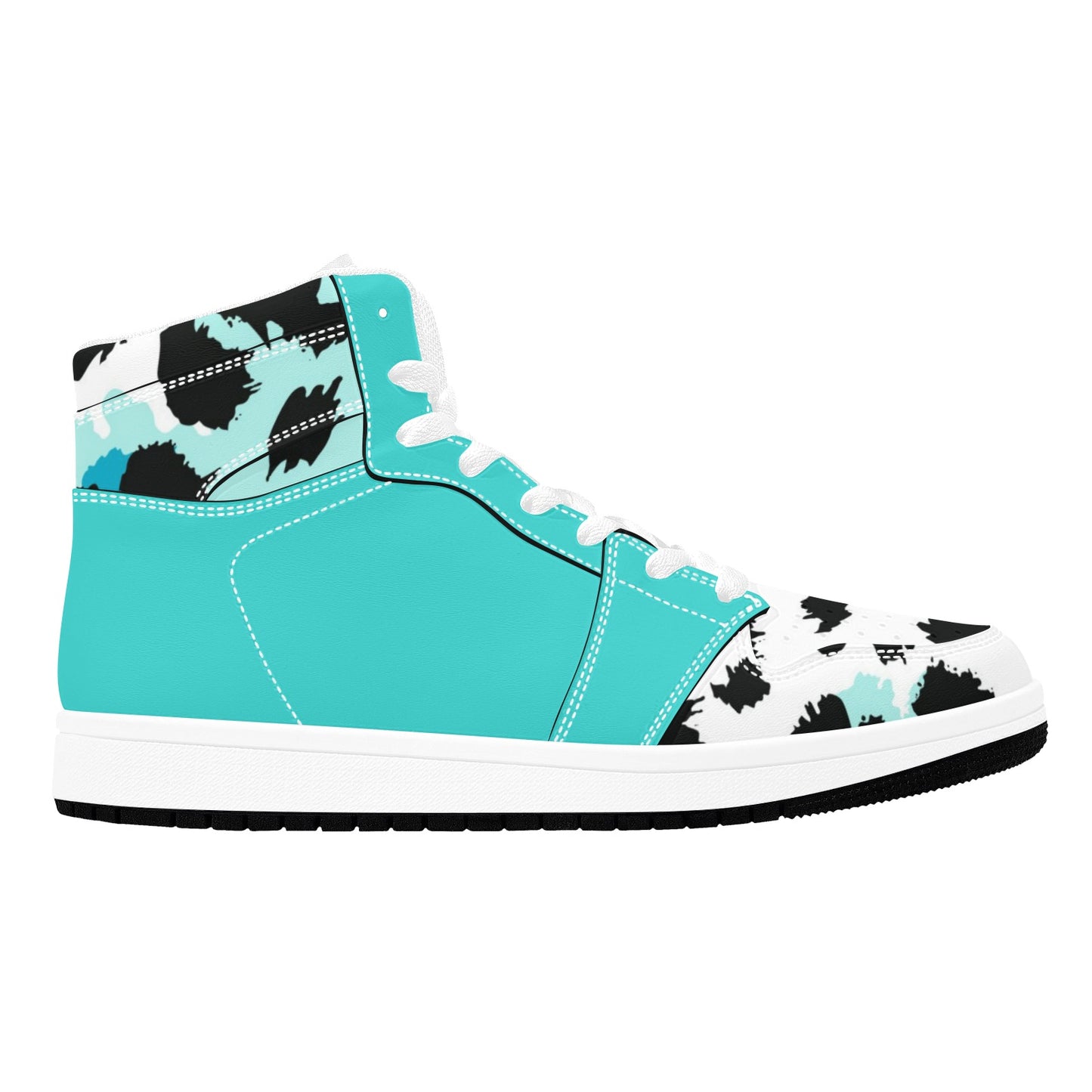 Turquoise High Top Sneakers Cow Pattern High Top Sneakers Men's High Top Sneakers