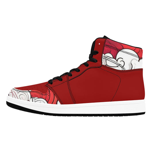 Red High Top Sneakers Red Clouds Pattern Hign Top Sneakers Men's High Top Sneakers