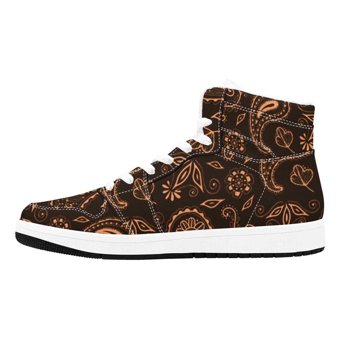 Brown High Top Sneakers Brown Paisley Design High Top Sneakers Men's High Top Sneakers