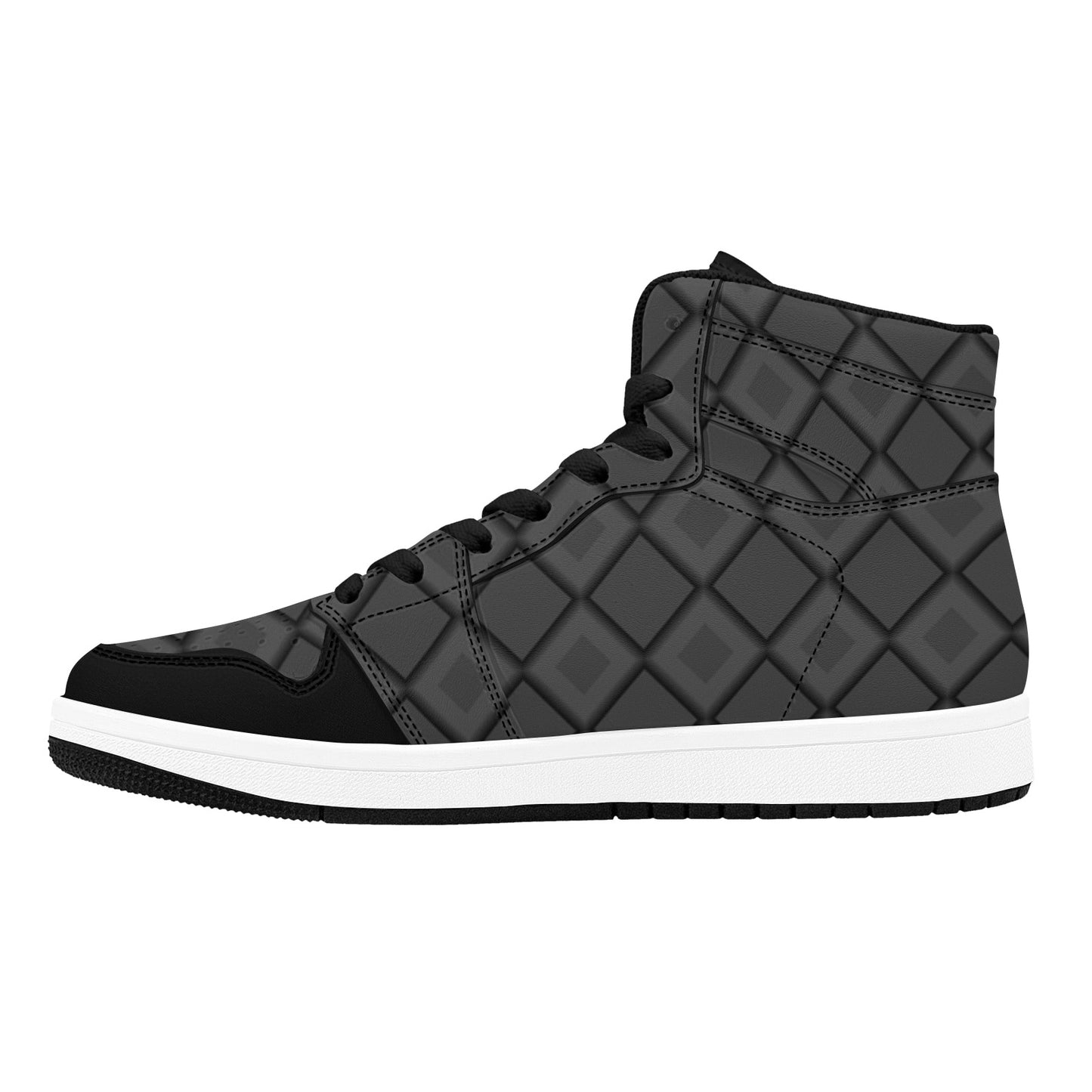 Black High Top Sneakers Squares Pattern High Top Sneakers Men's High Top Sneakers