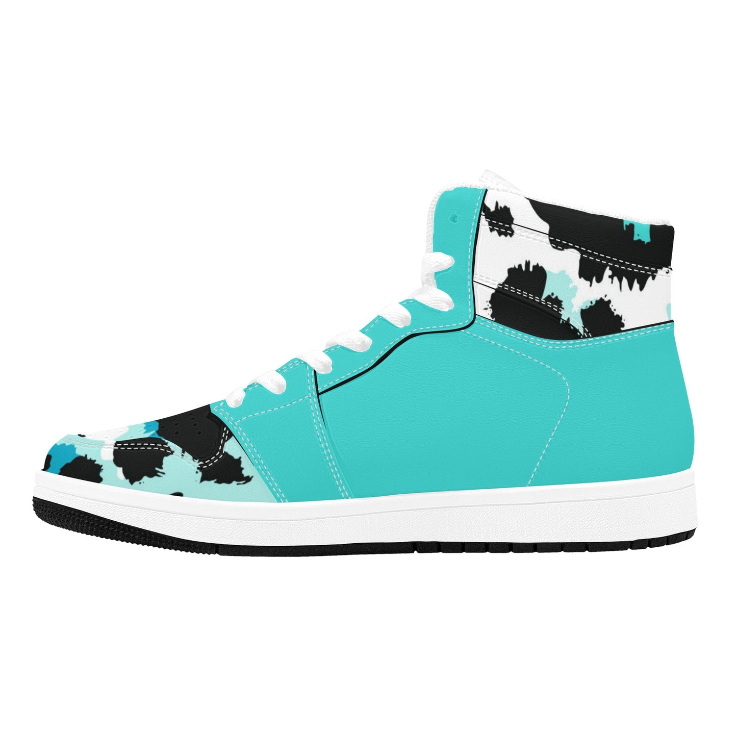 Turquoise High Top Sneakers Cow Pattern High Top Sneakers Men's High Top Sneakers