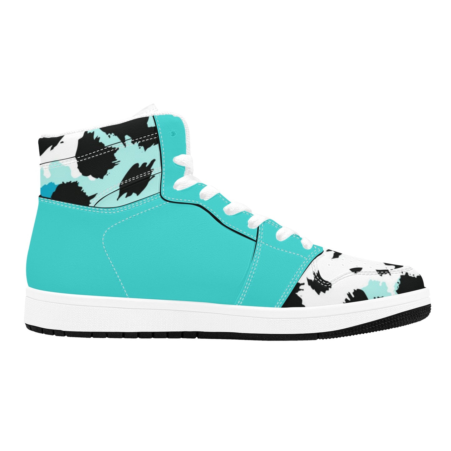 Turquoise High Top Sneakers Cow Pattern High Top Sneakers Men's High Top Sneakers