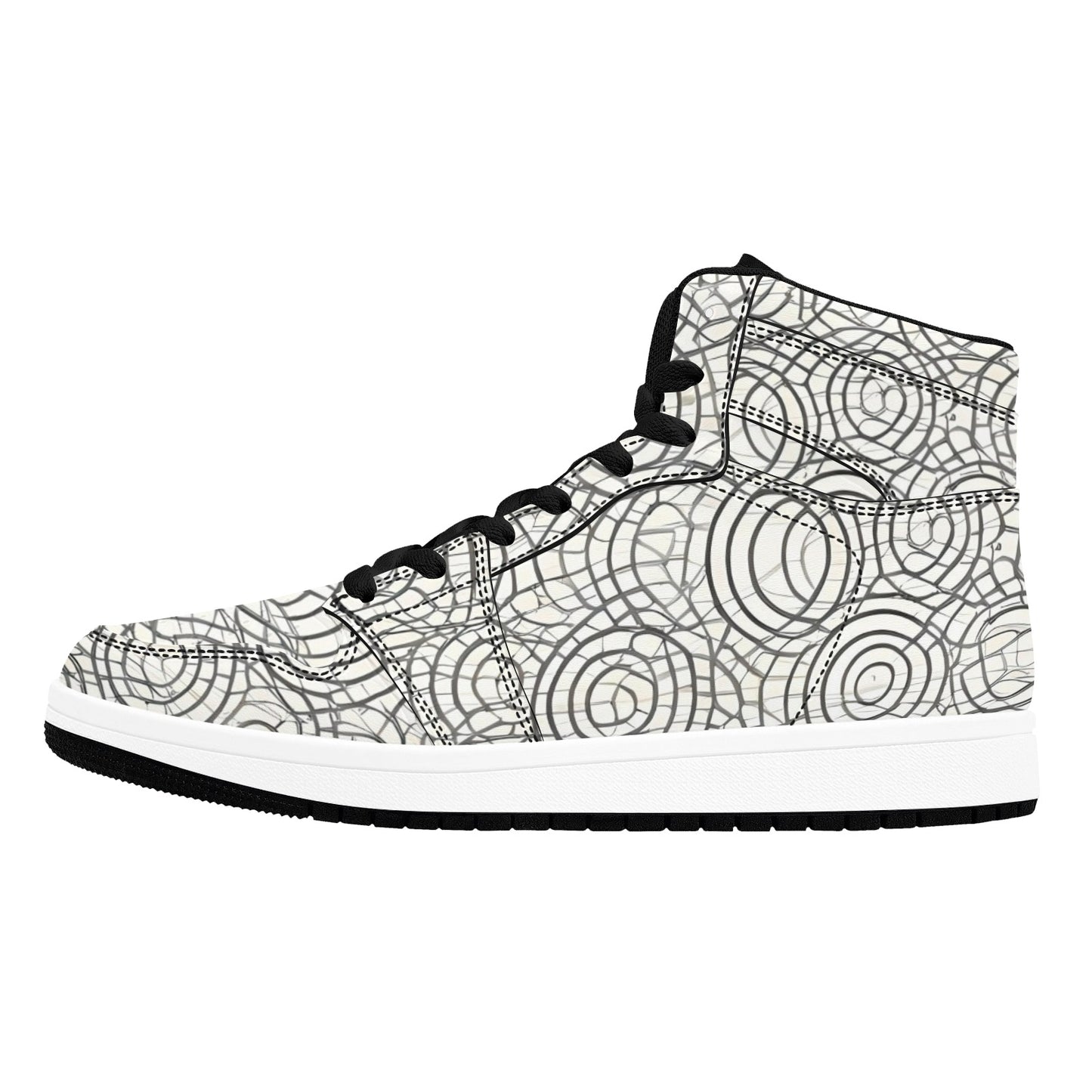 White High Top Sneakers Abstract Circles High Top Sneakers Men's High Top Sneakers