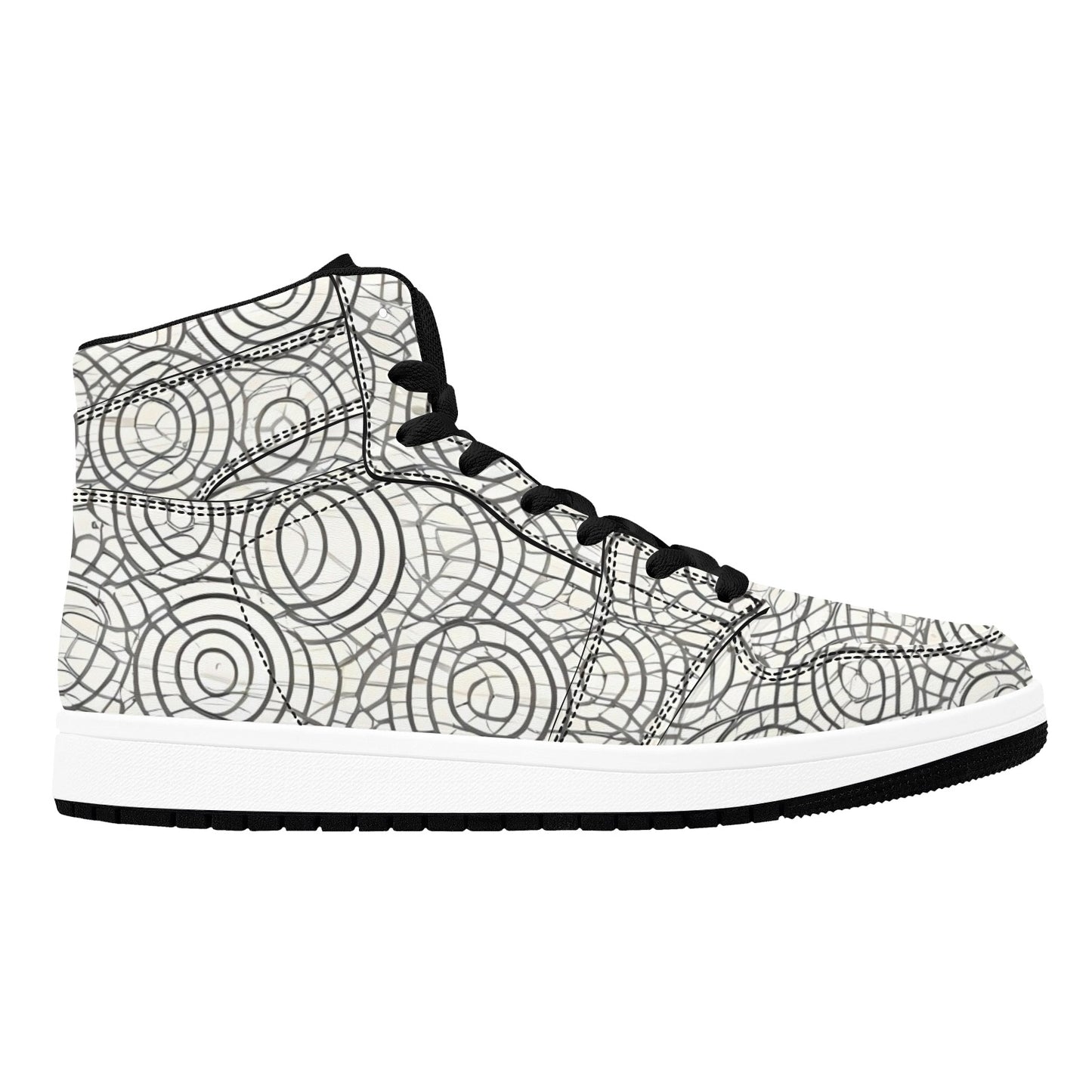 White High Top Sneakers Abstract Circles High Top Sneakers Men's High Top Sneakers